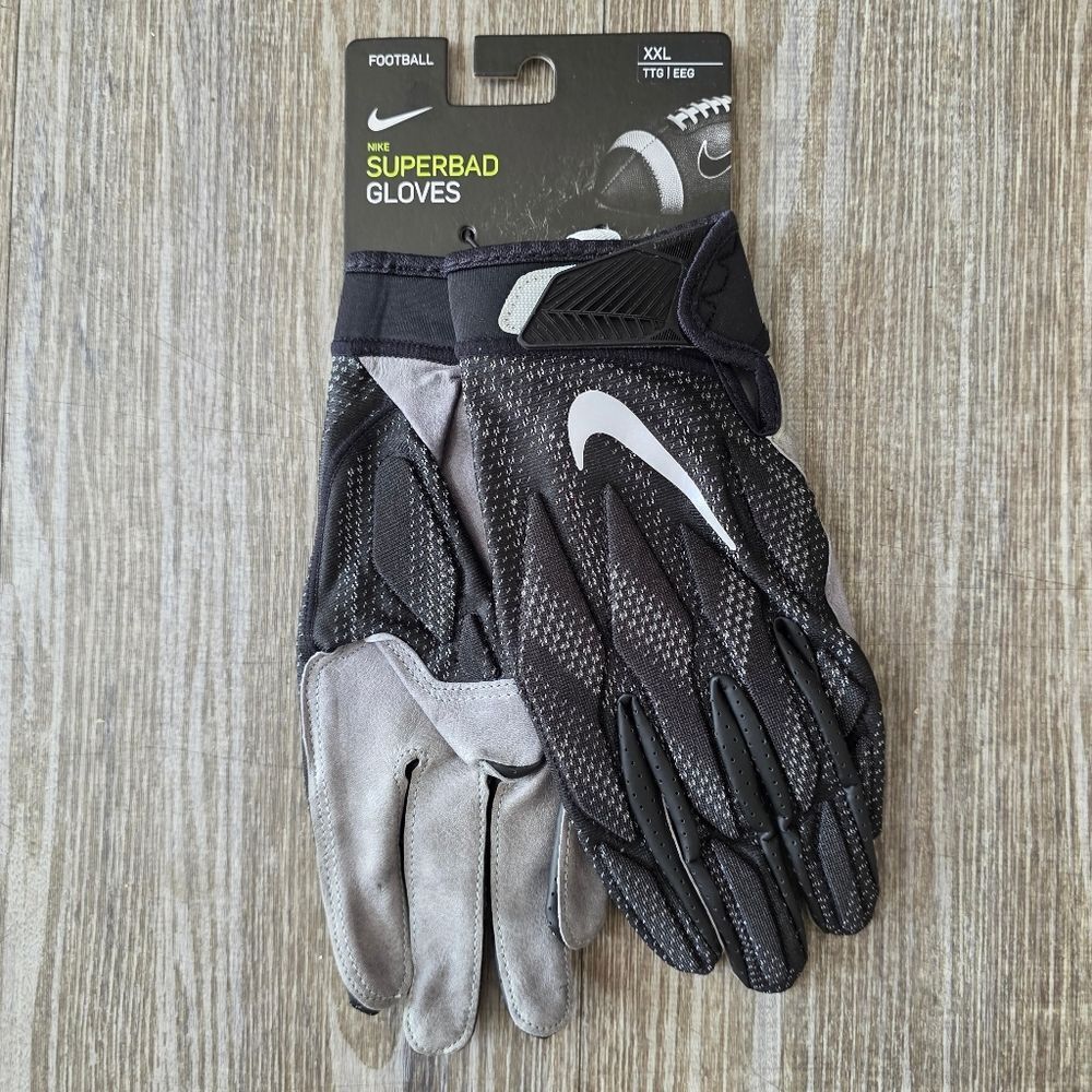 Nike NFL Superbad 7.0 Football Gloves Black Grey Men's 2XL XXL Padded Leather LE